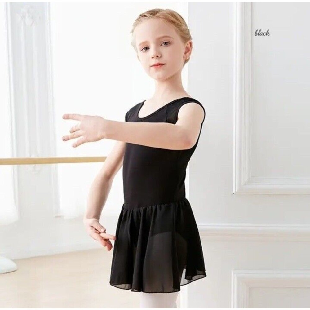 Girls Ballet Dress Dance Leotard Gymnastics Tutu Bodysuit Black 120-130cm 6-8 yr